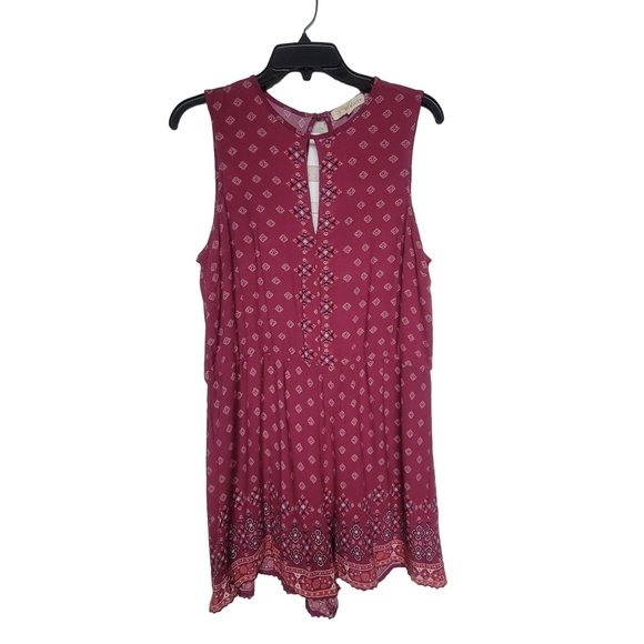 Size XL  Women's Rewind Romper Maroon Floral Damask Keyhole Sleeveless Jumpshort - Picture 1 of 7